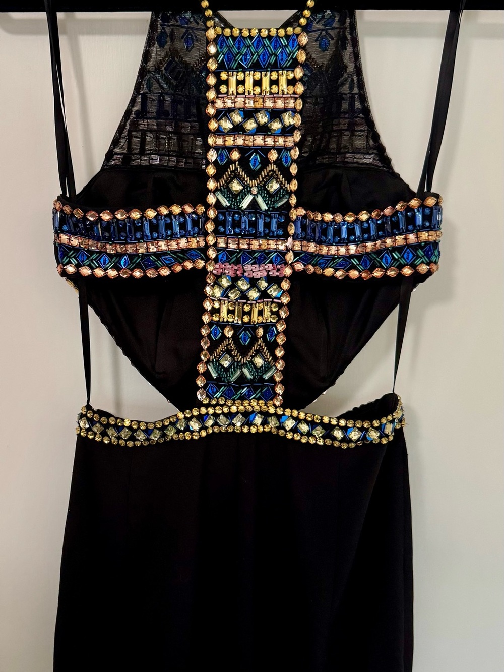 Angela & Alison Black Mini Dress with Multicolor Beaded Halter - Picture 5 of 7